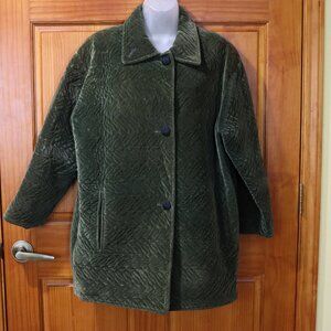 Carol Cohen Collectibles Vintage Olive Quilted Velvet Short Duster Coat L